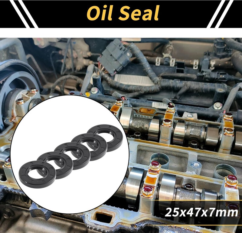 REPAIROCK Universal Oil Seal TC Double Lip W Steel Spring Seal Ring Rotary Shaft Seal 25x47x7mm High Pressure NBR Rubber Black 5pcs - Image 2